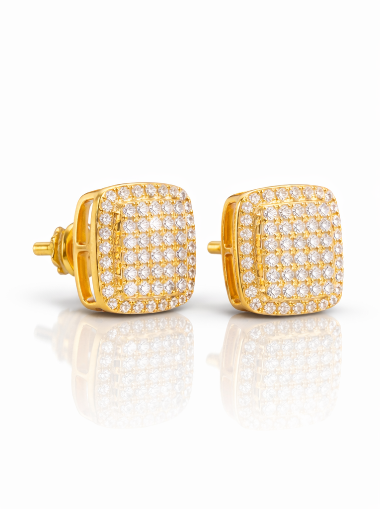Micro Pave Square Stud Earrings 0.39CT – Sterling Silver (Yellow Gold Finish)