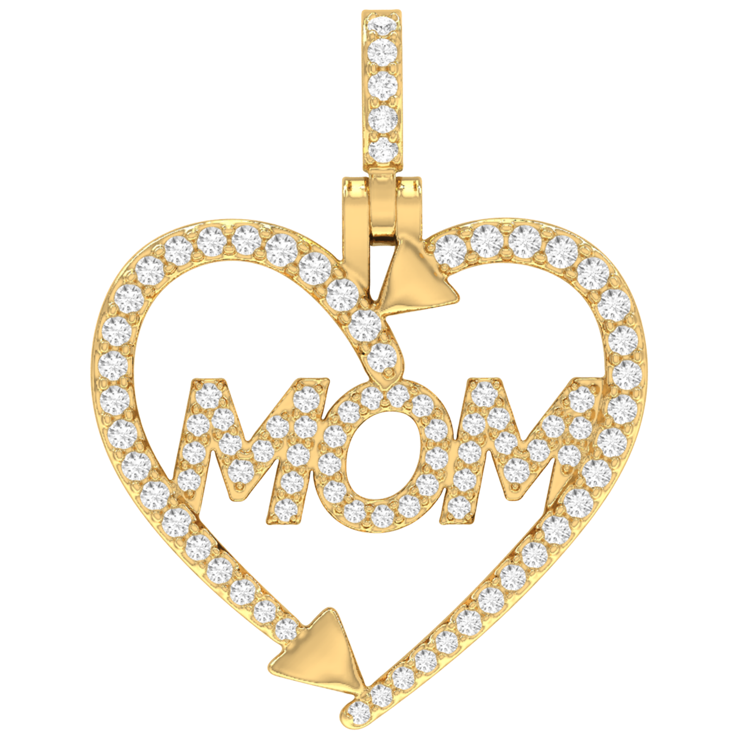 Diamond MOM Arrow Heart Pendant – 0.25 CT Sterling Silver Gold Finish