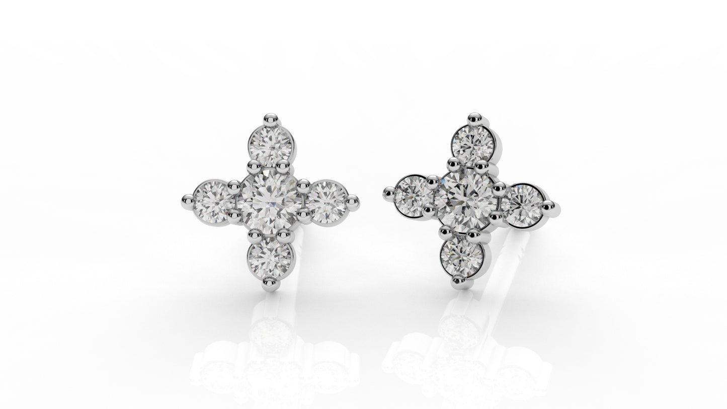 Classic Diamond Cluster Cross Stud Earrings
