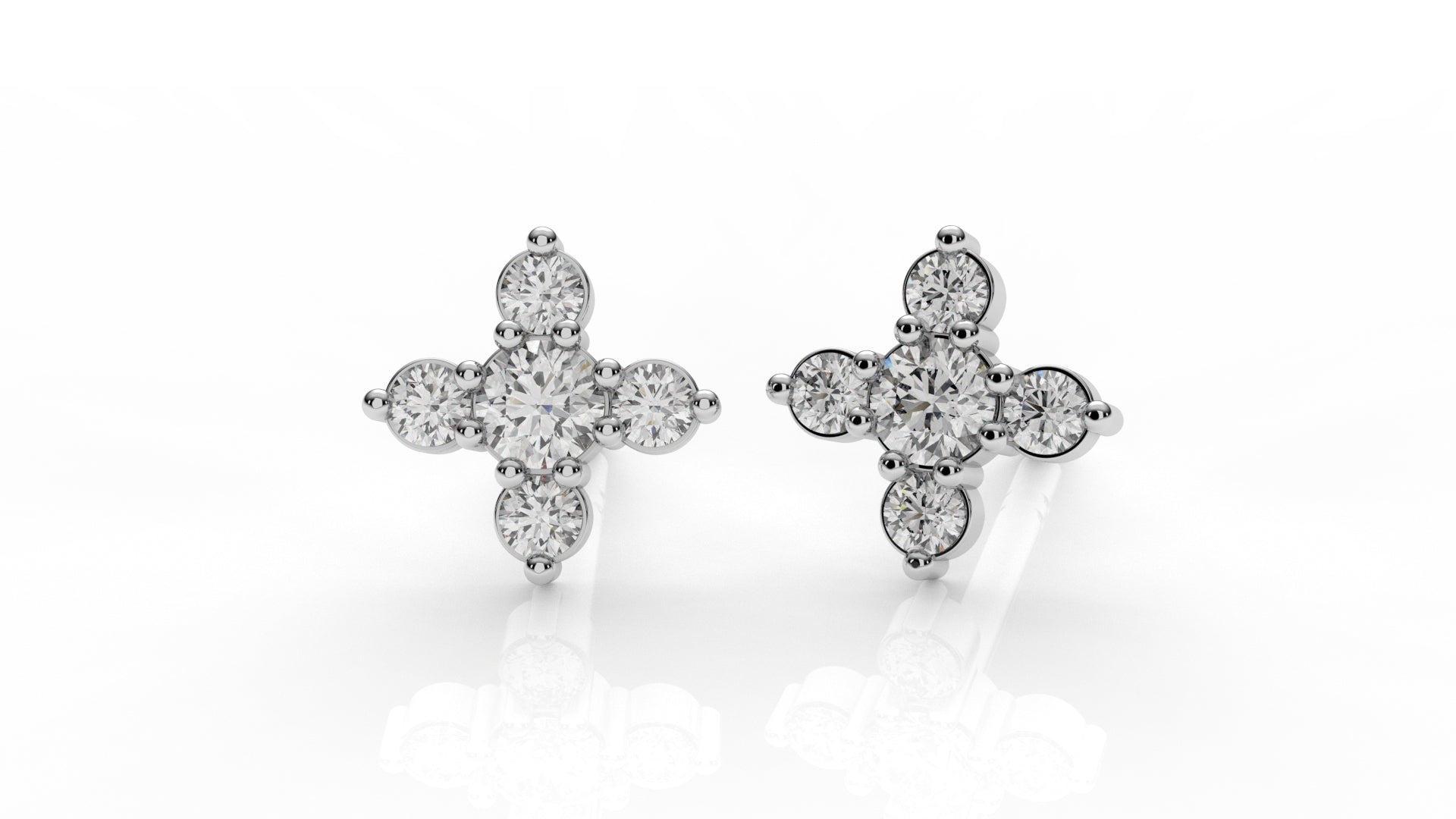 Classic Diamond Cluster Cross Stud Earrings