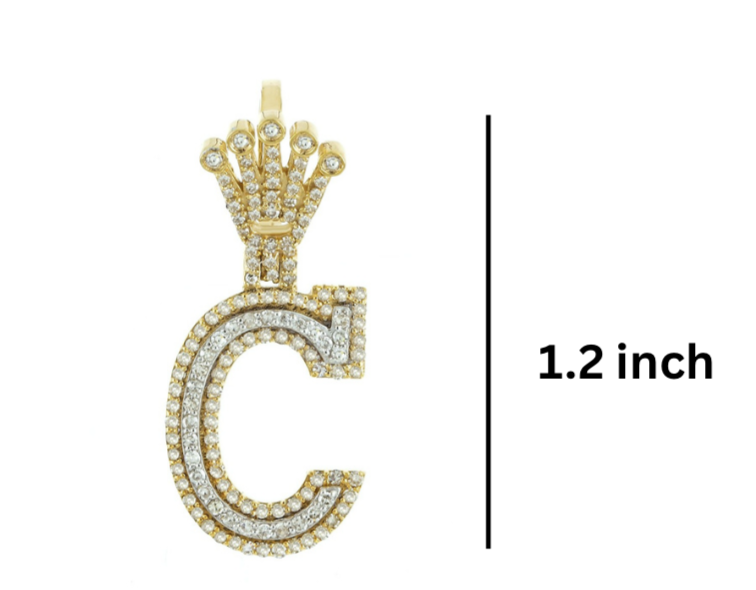 Gold and diamond-encrusted letter 'C' pendant dimensions GLAM NYC