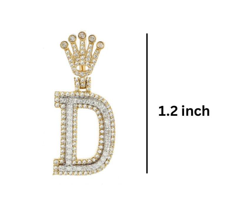 Gold and diamond-encrusted letter 'D' pendant dimensions GLAM NYC