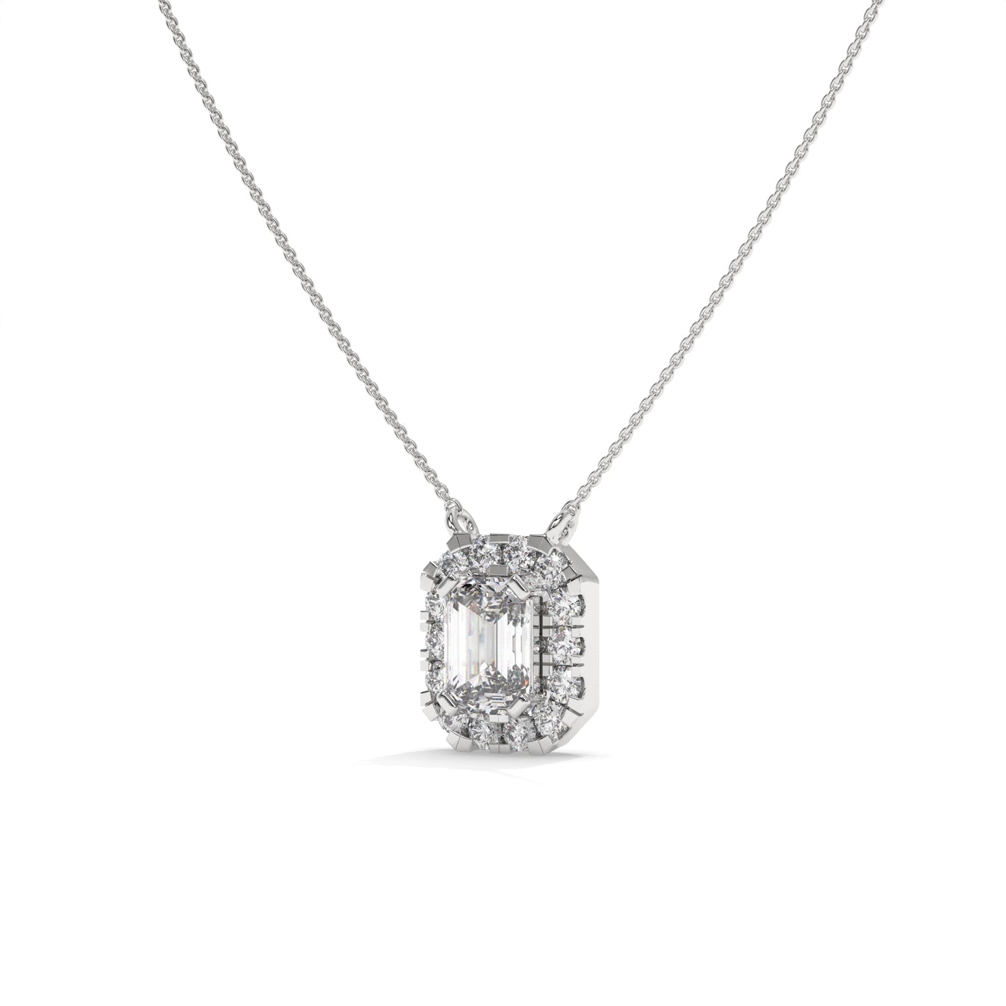 0.97 CTW Emerald Halo Lab Diamond Pendant Necklace