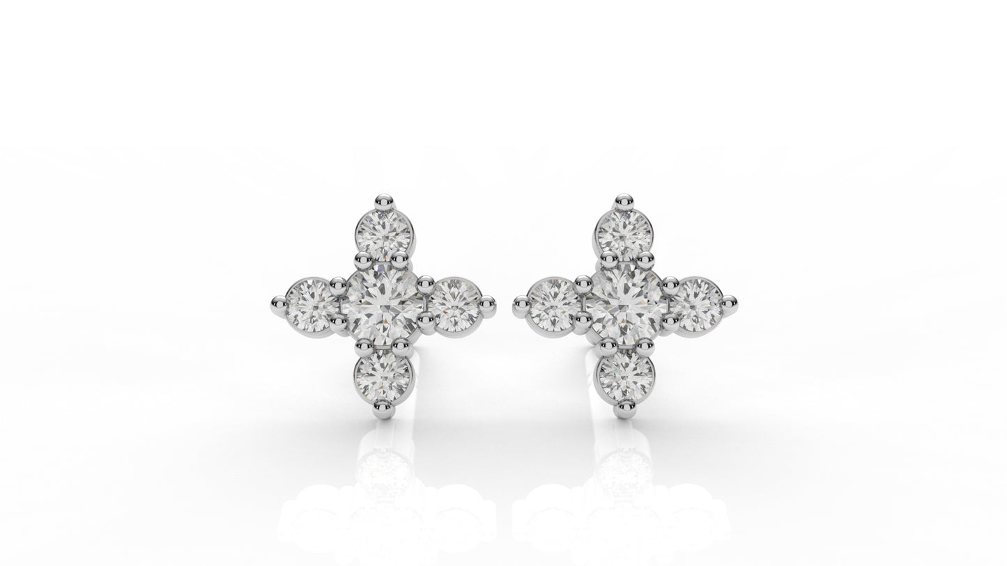 Classic Diamond Cluster Cross Stud Earrings