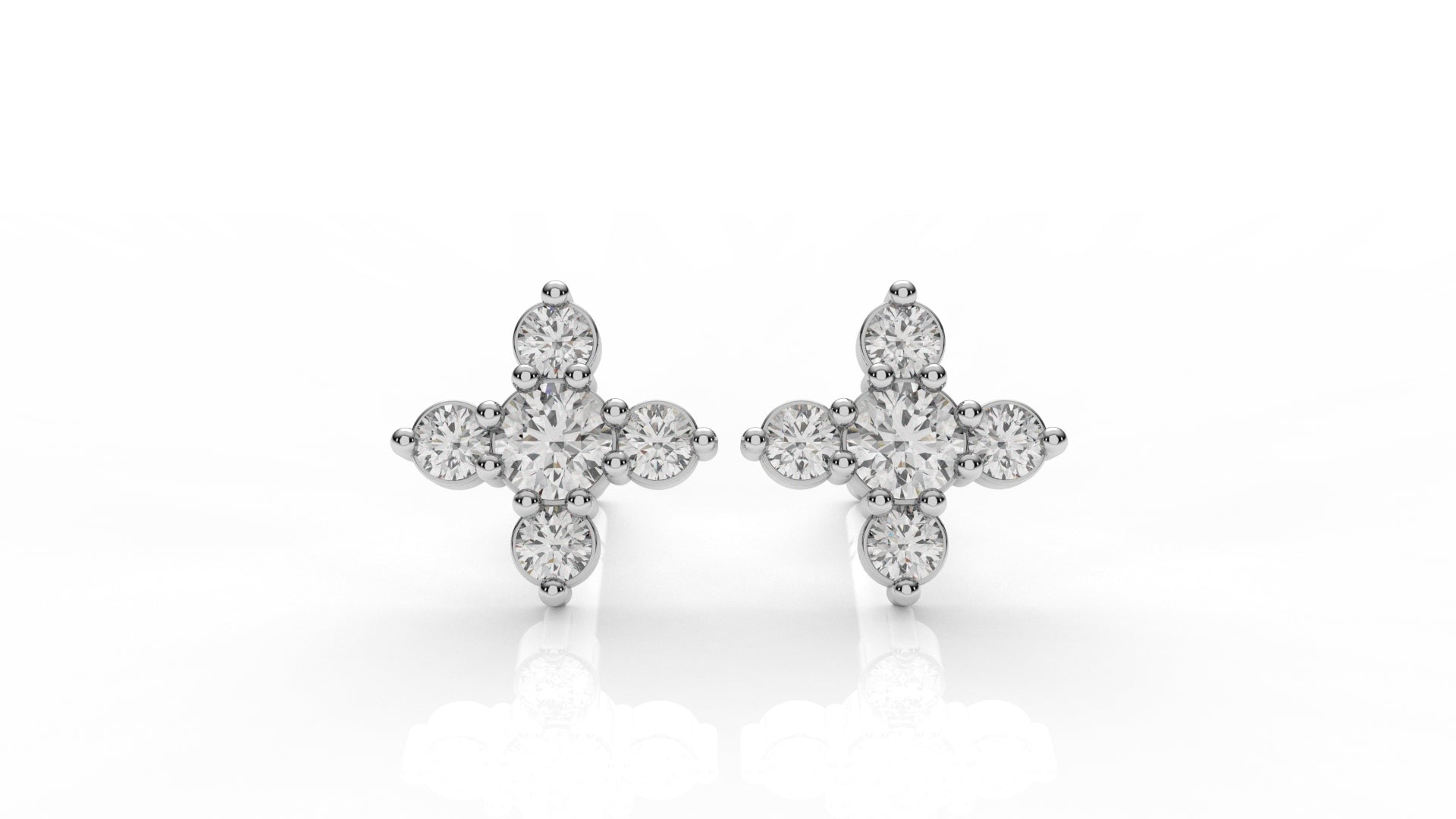Classic Diamond Cluster Cross Stud Earrings