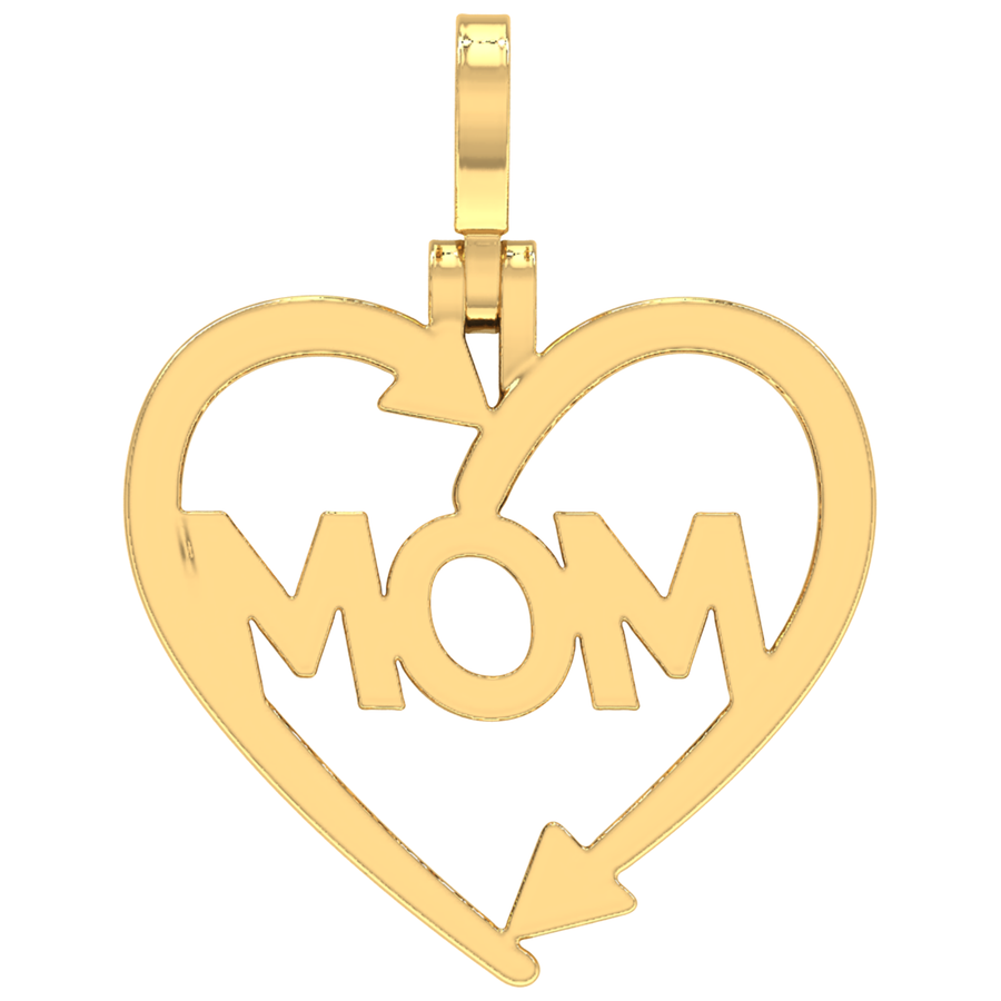 Diamond MOM Arrow Heart Pendant – 0.25 CT Sterling Silver Gold Finish