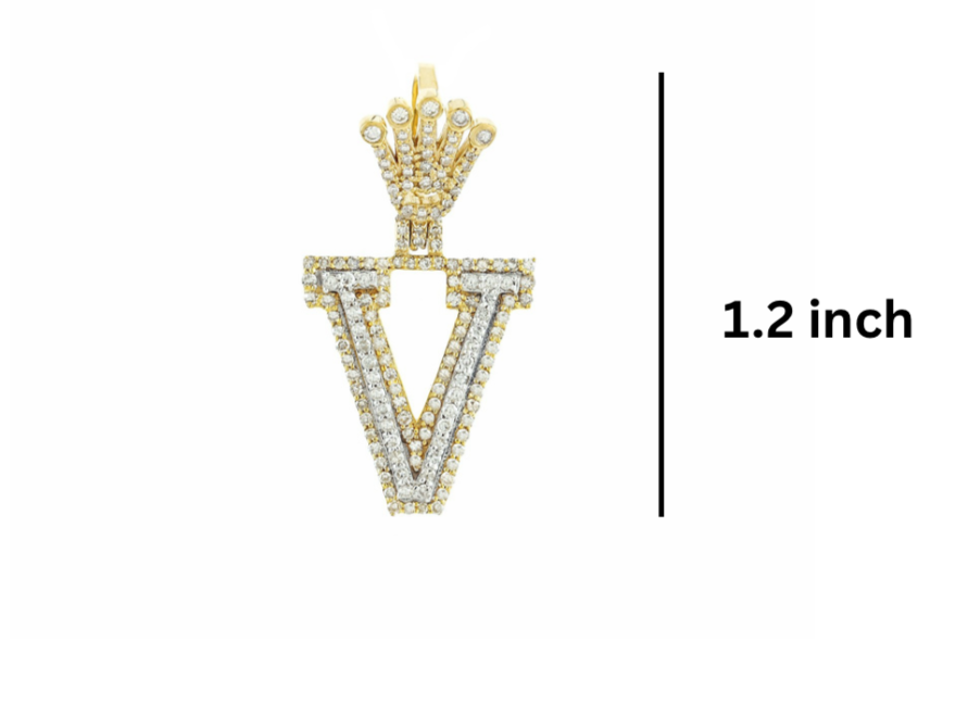 Gold and diamond-encrusted letter 'V' pendant dimensions GLAM NYC