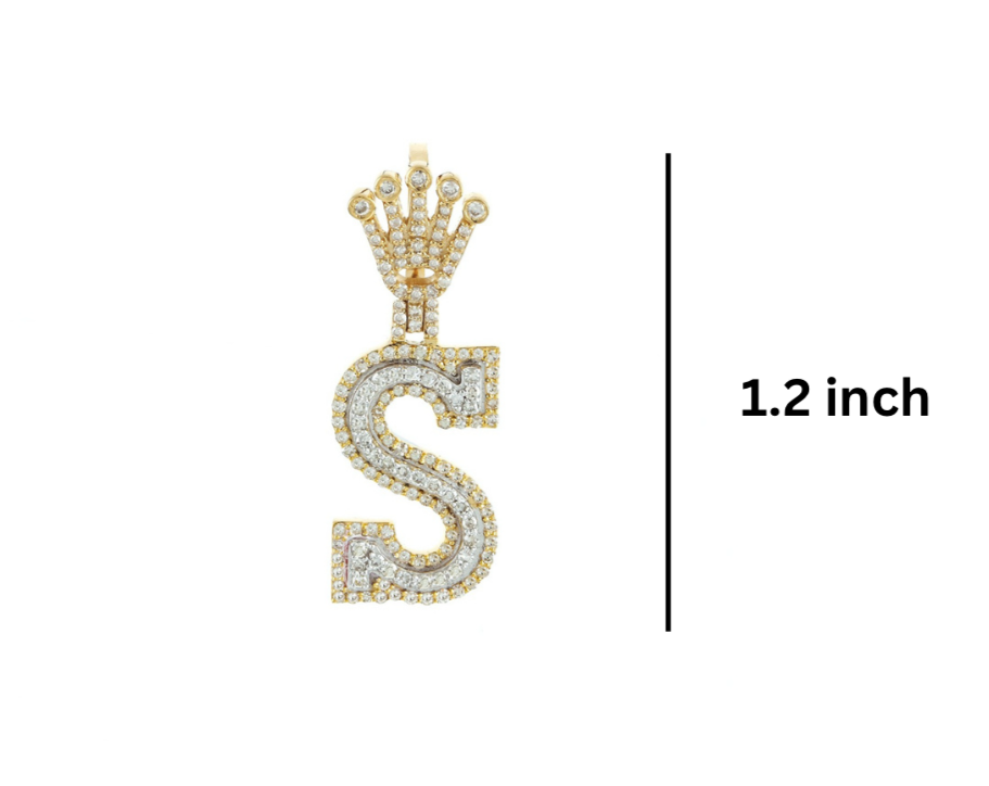 Gold and diamond-encrusted letter 'S' pendant dimensions GLAM NYC