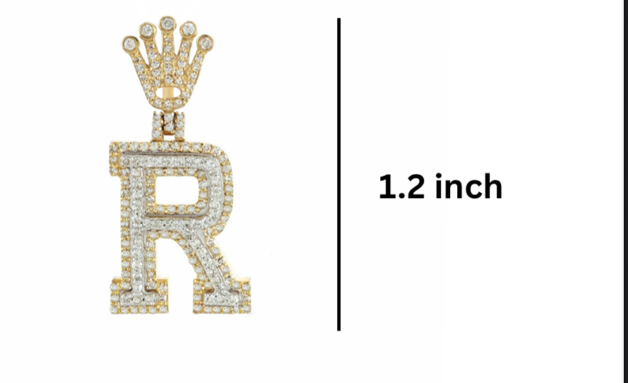 Gold and diamond letter 'R' pendant dimensions GLAM NYC