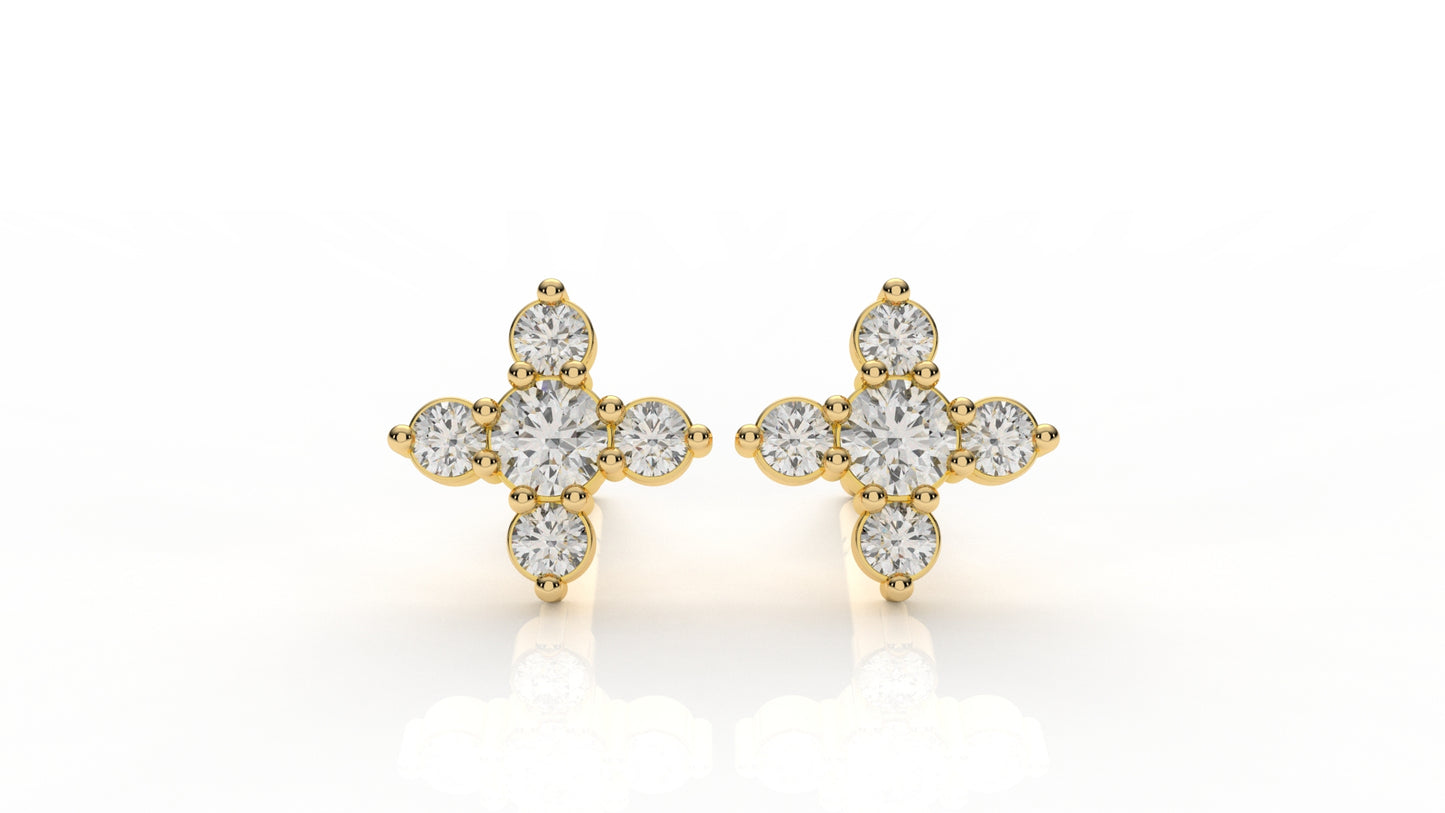 Classic Diamond Cluster Cross Stud Earrings
