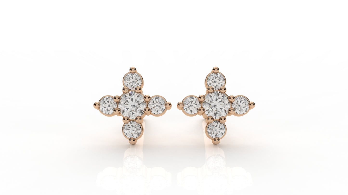 Classic Diamond Cluster Cross Stud Earrings