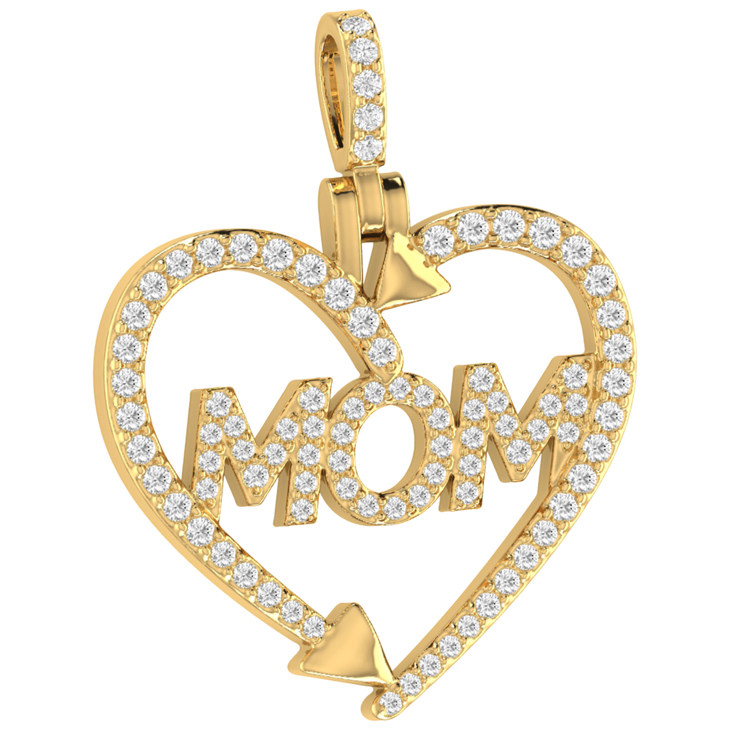 Diamond MOM Arrow Heart Pendant – 0.25 CT Sterling Silver Gold Finish