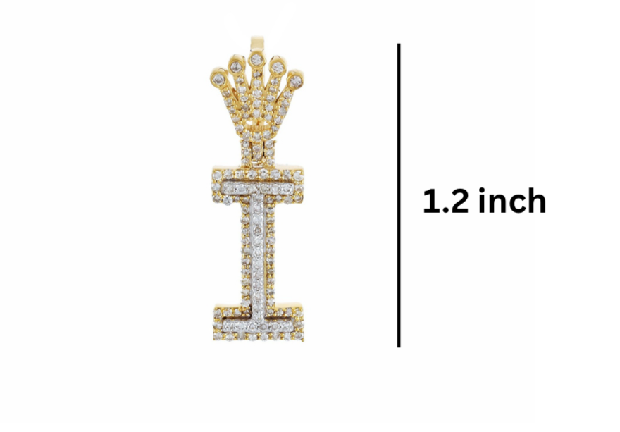Gold and diamond-encrusted letter 'I' pendant dimensions GLAM NYC
