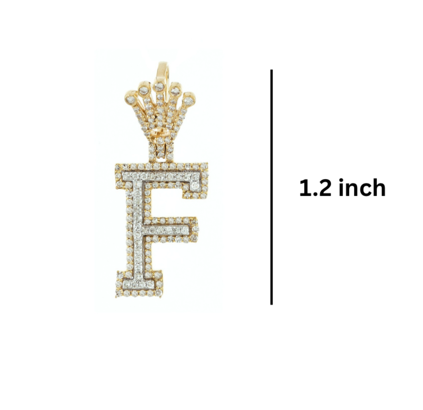 Gold and diamond-encrusted letter 'F' pendant dimensions GLAM NYC