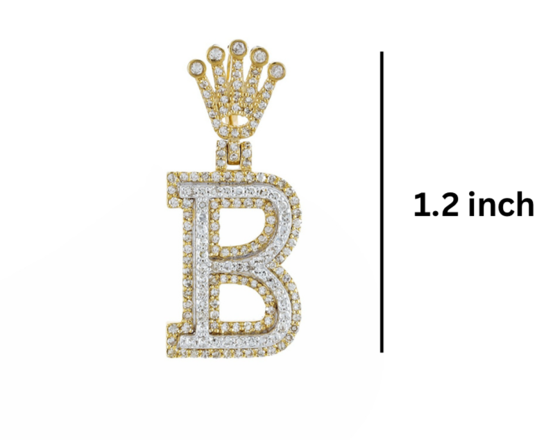 Gold and diamond-encrusted letter 'B' pendant dimensions GLAM NYC