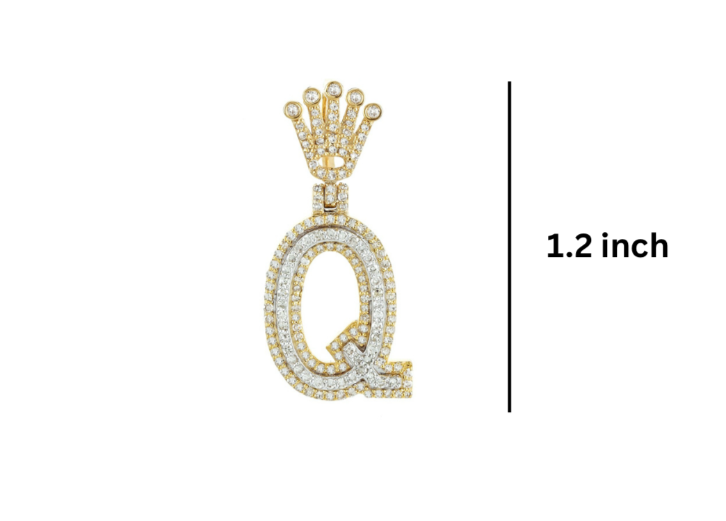 Gold and diamond-encrusted letter 'Q' pendant dimensions GLAM NYC