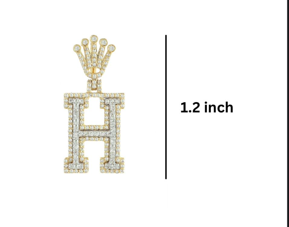 Gold and diamond-encrusted letter 'H' pendant dimensions GLAM NYC