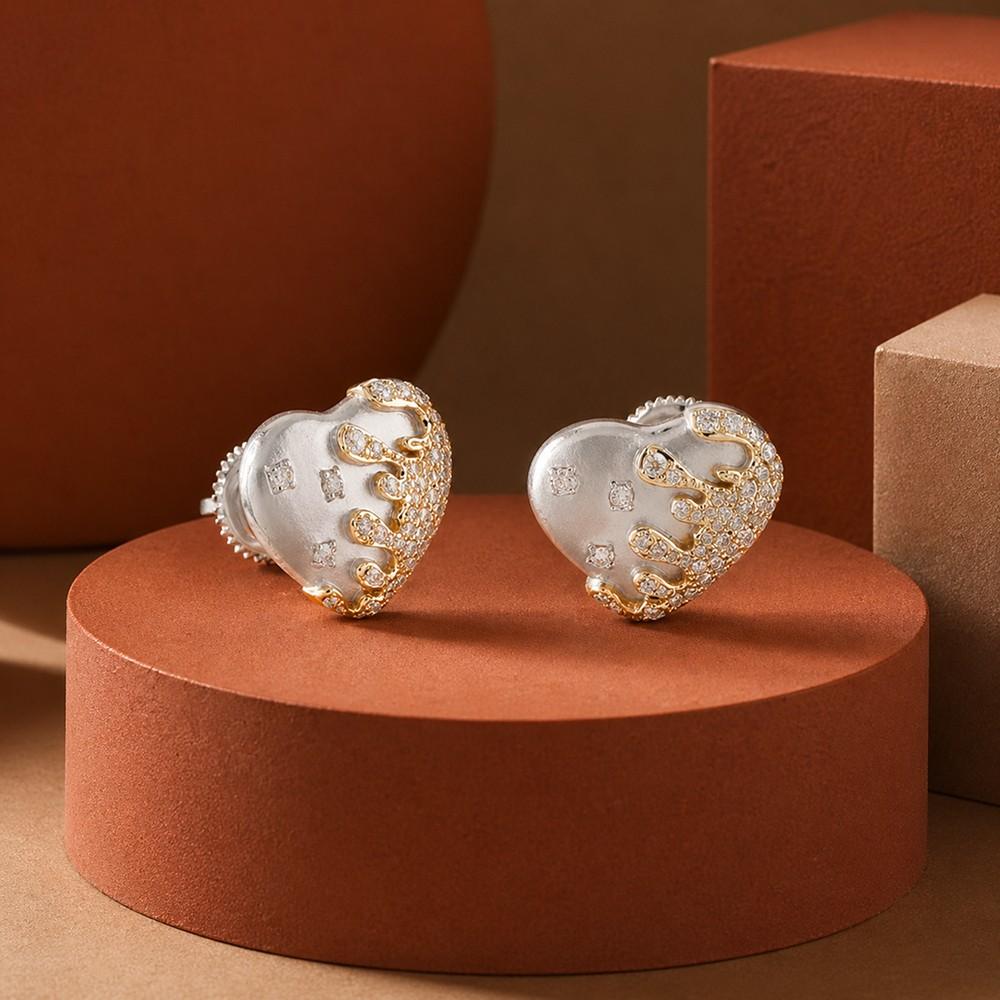 Abstract Heart Lab-Grown Diamond Stud Earrings (Sterling Silver)