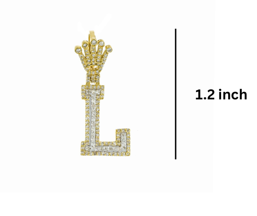 Gold and diamond-encrusted letter 'L' pendant dimensions GLAM NYC