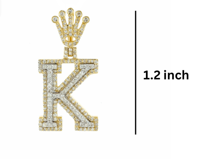 Gold and diamond-encrusted letter 'K' pendant dimensions GLAM NYC