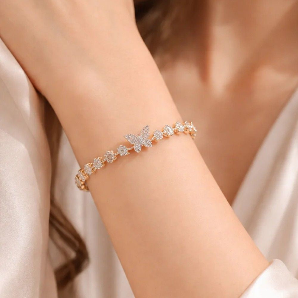 Butterfly Diamond Tennis Bracelet – 1.86CT Lab Grown Floral Link Bracelet