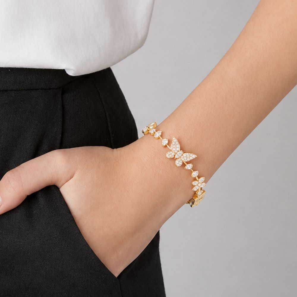 Butterfly Diamond Tennis Bracelet – 1.86CT Lab Grown Floral Link Bracelet