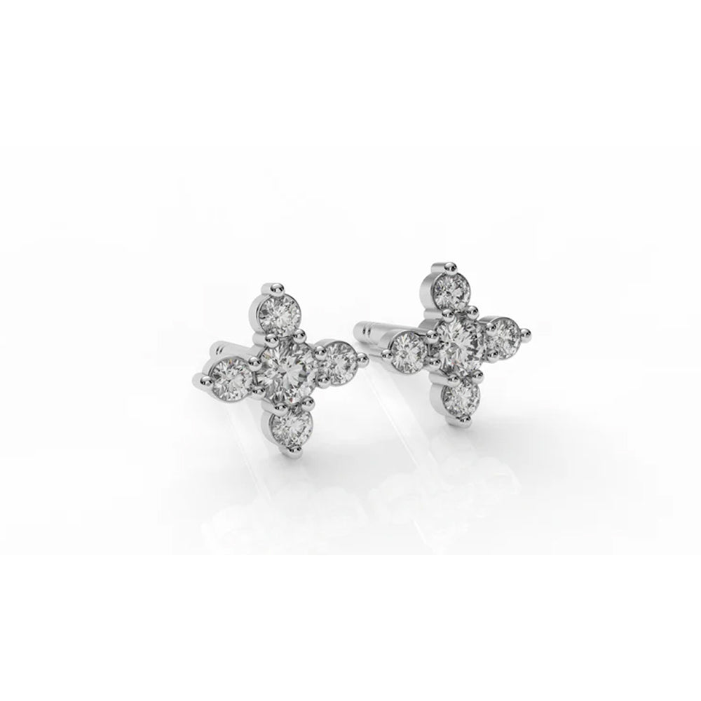 Classic Diamond Cluster Cross Stud Earrings
