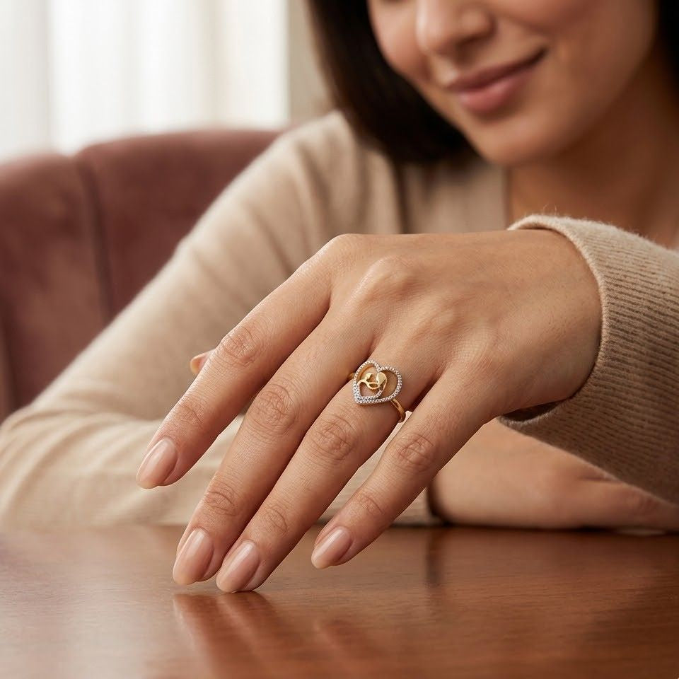 Diamond MOM Heart Ring – 0.15 CT Sterling Silver Gold Finish