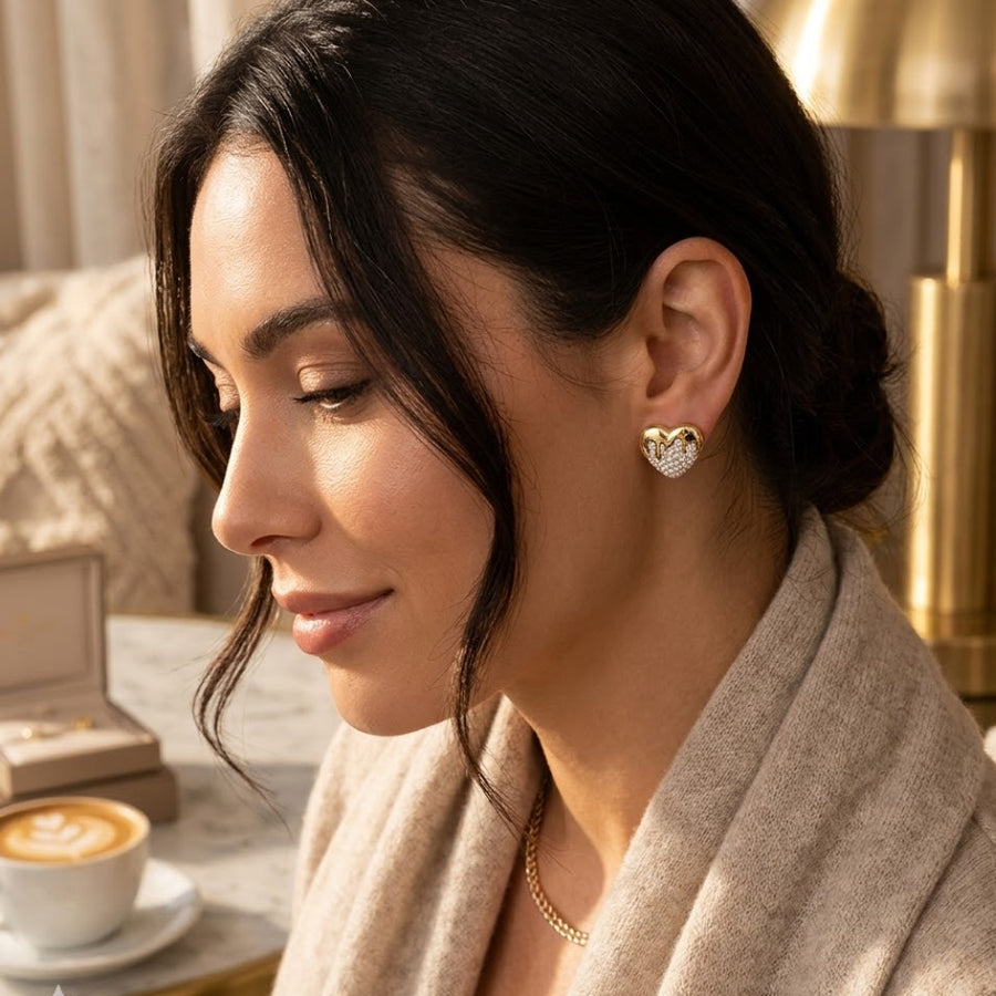 Drippy Heart Lab-Grown Diamond Stud Earrings (Sterling Silver)