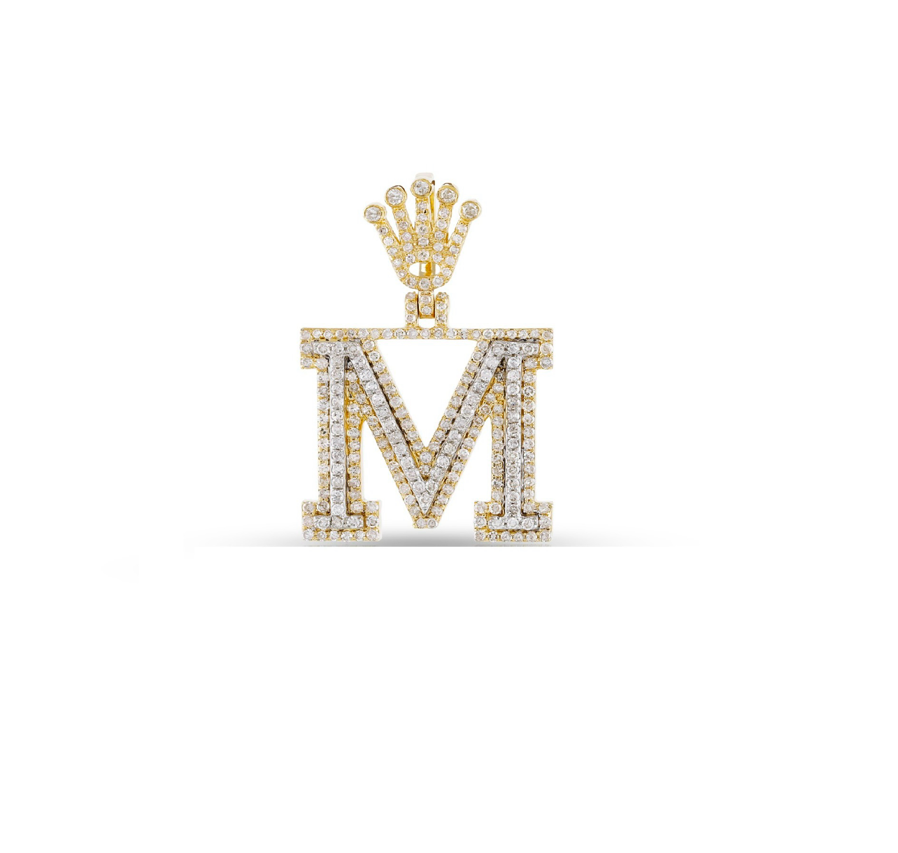 Gold and diamond letter 'M' pendant 