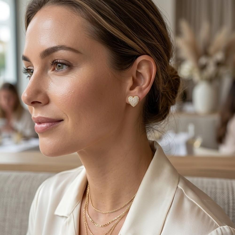 Fully Iced Heart Lab-Grown Diamond Stud Earrings (Sterling Silver)