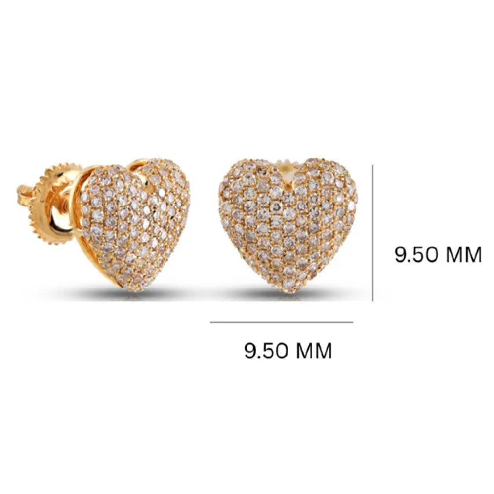 Fully Iced Heart Lab-Grown Diamond Stud Earrings (Sterling Silver)