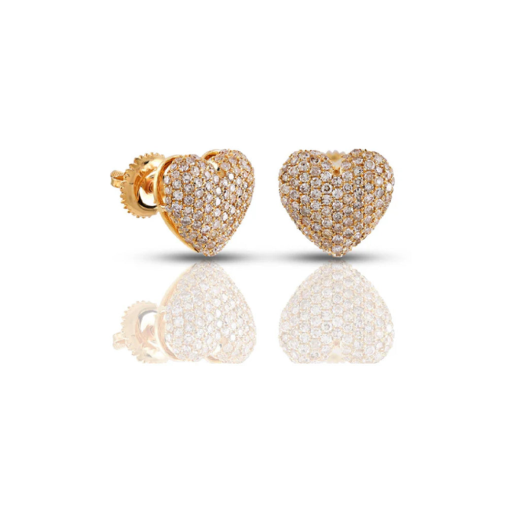 Fully Iced Heart Lab-Grown Diamond Stud Earrings (Sterling Silver)