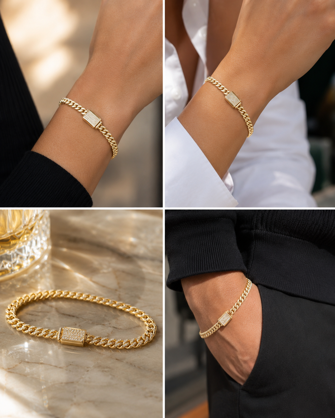 Gold chain bracelet worn on a wrist GLAM NYC