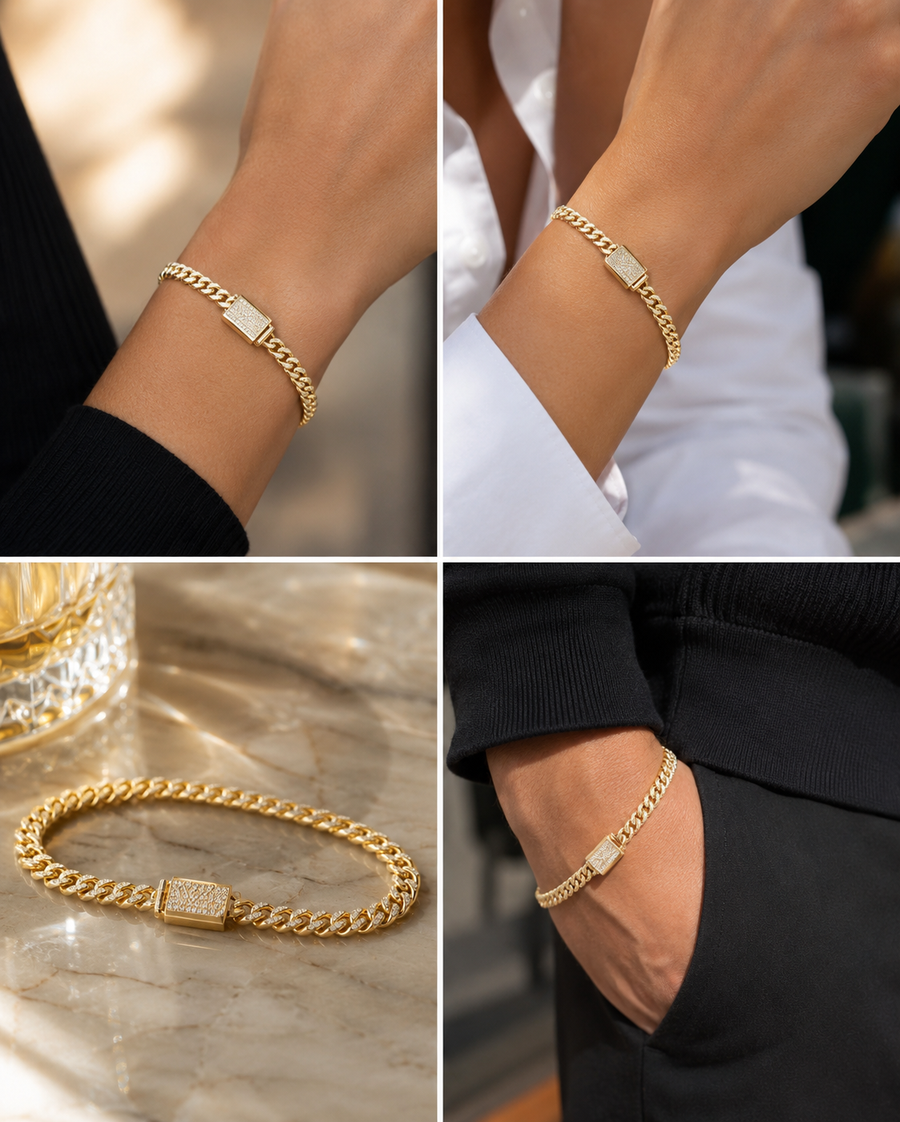 Gold chain bracelet worn on a wrist GLAM NYC