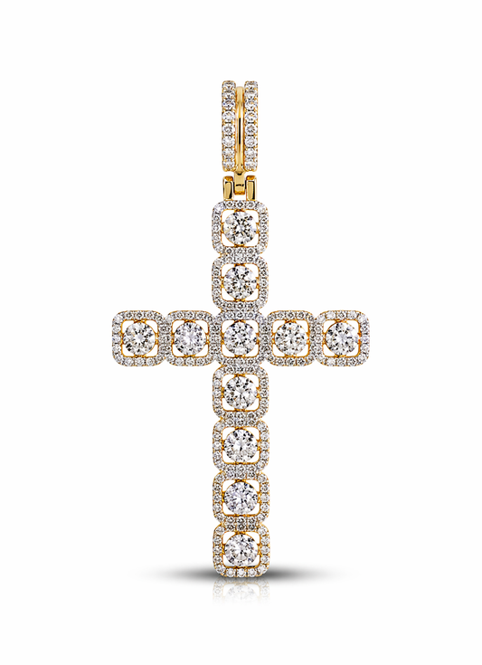 Full Iced Cluster Diamond Cross Pendant – Sterling Silver