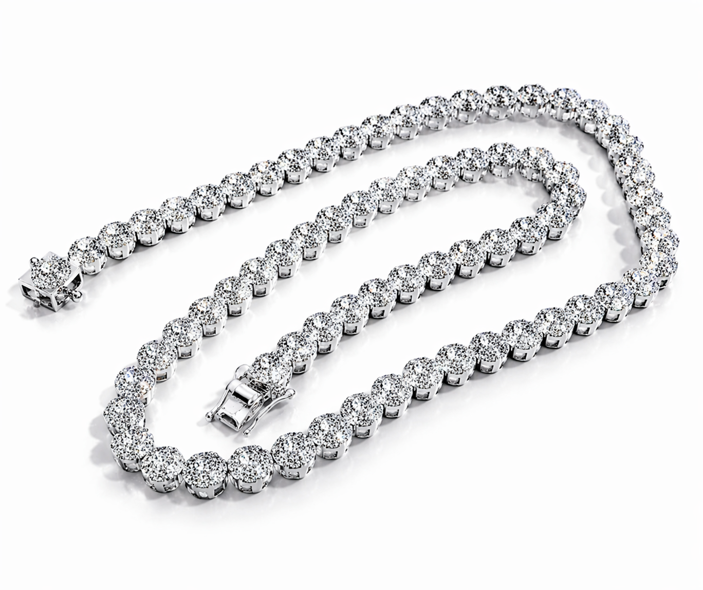 Round Cluster Lab Diamond Tennis Chain – 5.2MM Sterling Silver (22”)