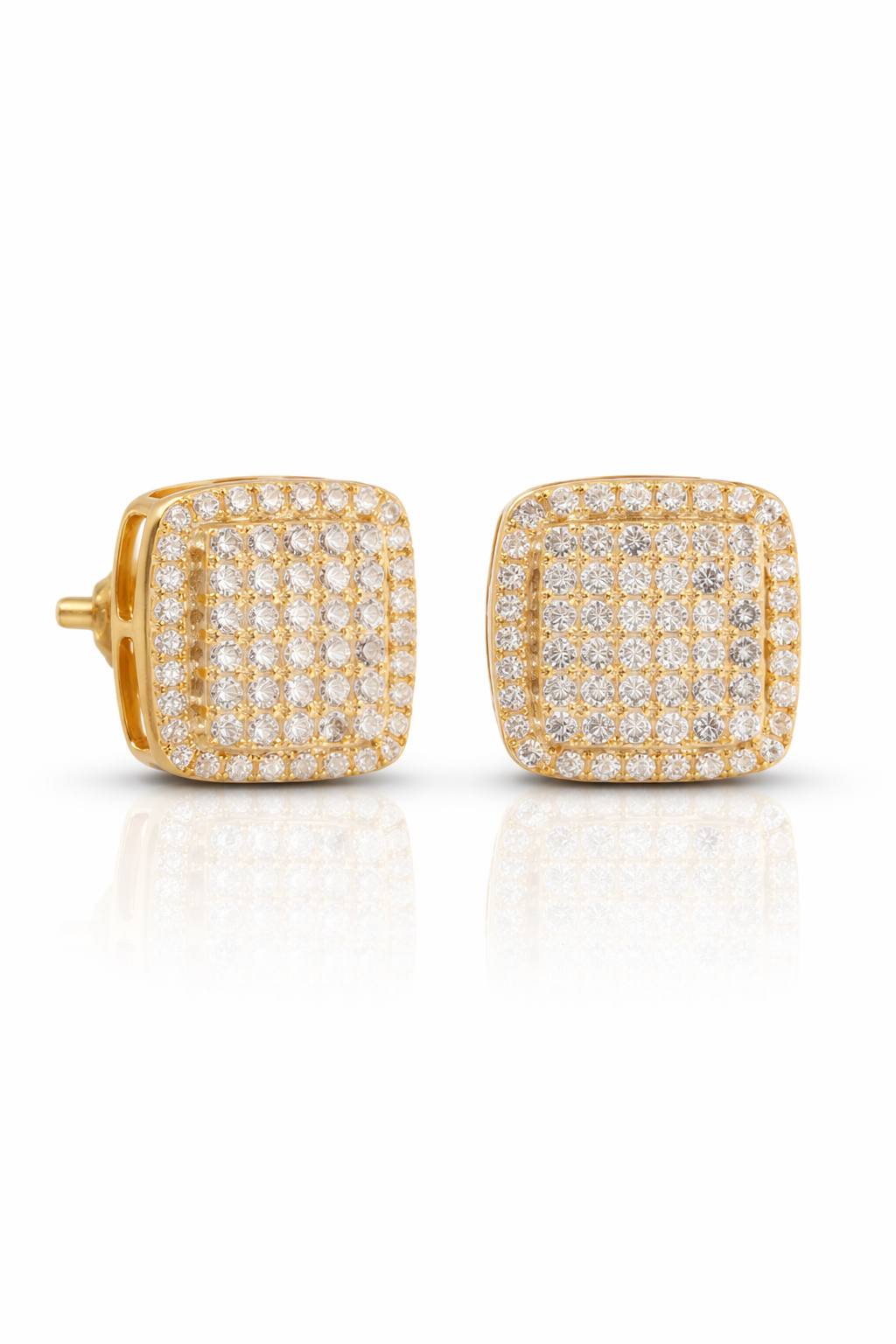 Micro Pave Square Stud Earrings 0.39CT – Sterling Silver (Yellow Gold Finish)