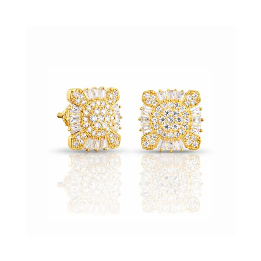 Iced Cluster Square Stud Earrings 1.15CT – Sterling Silver (Yellow Gold Finish)