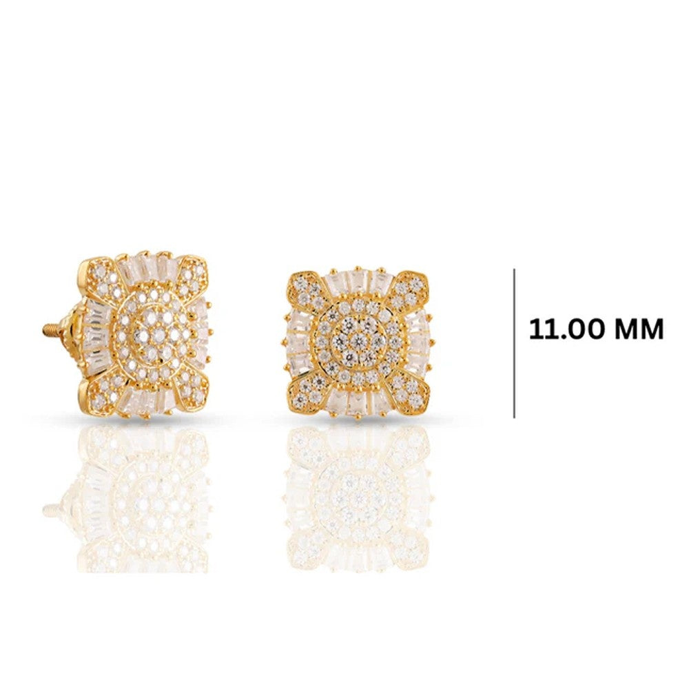 Iced Cluster Square Stud Earrings 1.15CT – Sterling Silver (Yellow Gold Finish)