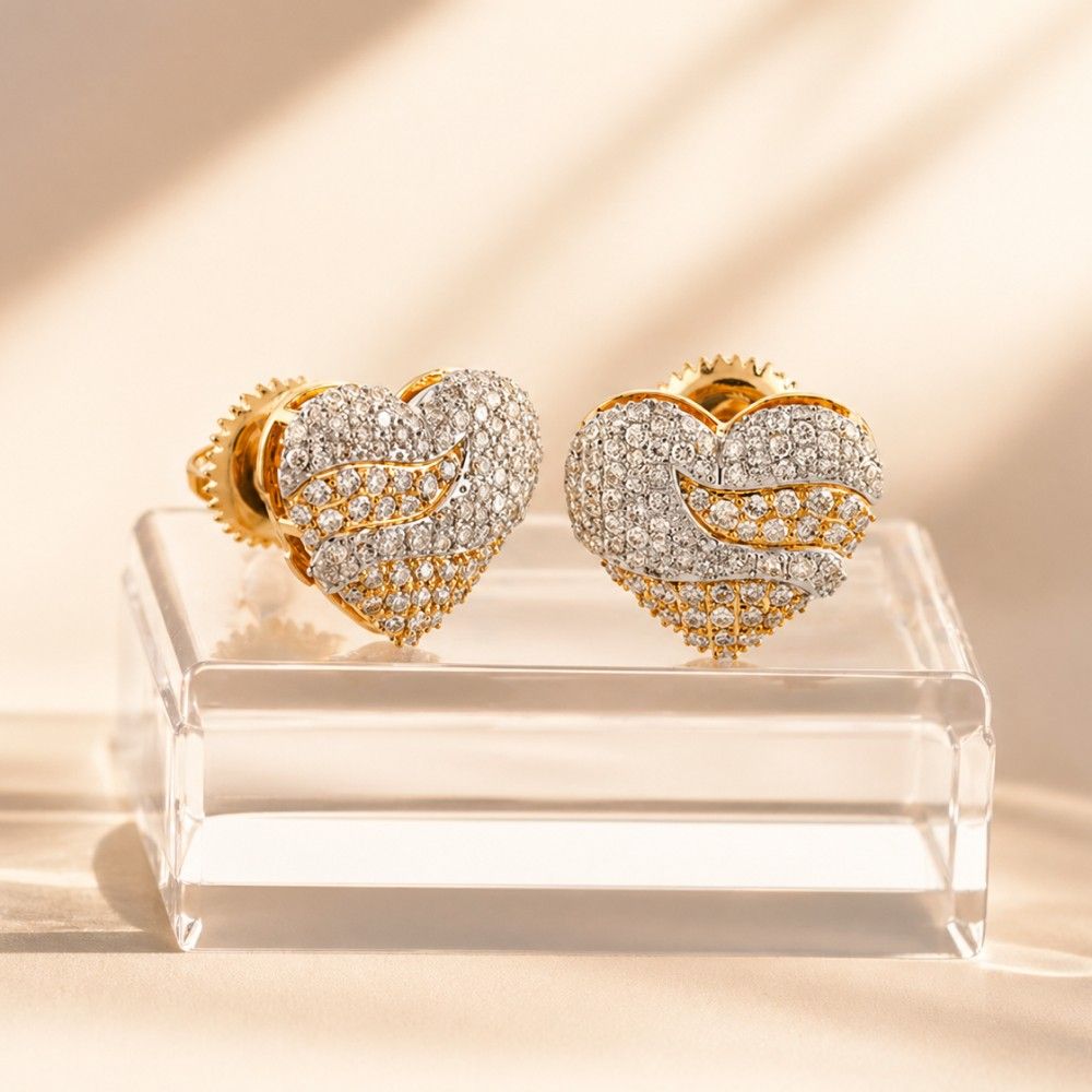 Iced Heart Lab-Grown Diamond Statement Earrings (Sterling Silver)