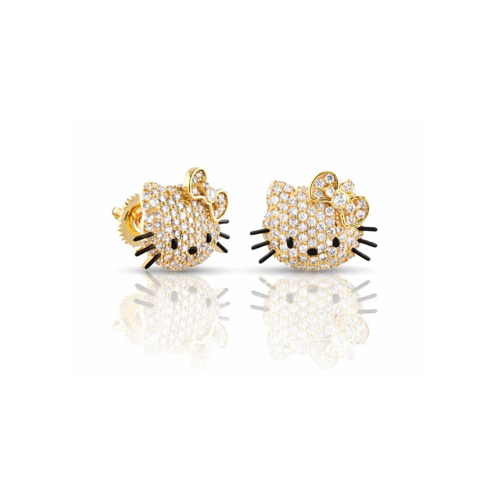 Iced Kitty Face Stud Earrings – Micro Pave Diamond Design (0.62 CT) – Sterling Silver