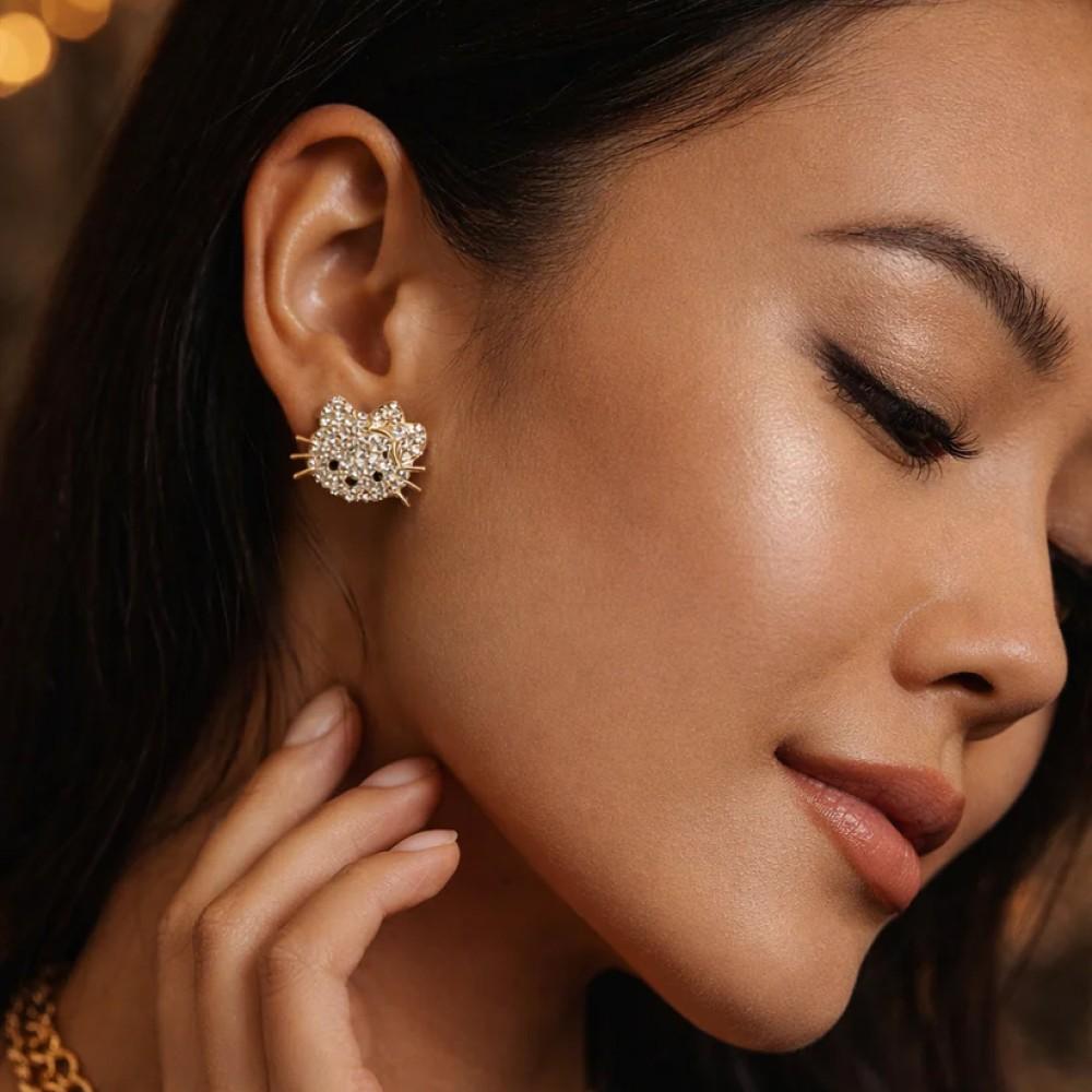 Iced Kitty Face Stud Earrings – Micro Pave Diamond Design (0.62 CT) – Sterling Silver