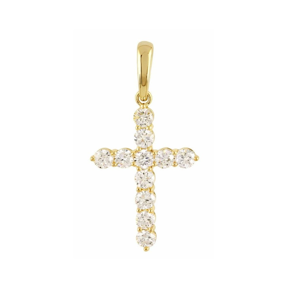 Round Cluster Diamond Cross Pendant 1.53CT – Sterling Silver