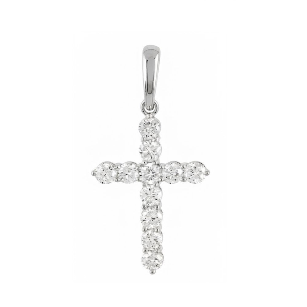 Round Cluster Diamond Cross Pendant 1.53CT – Sterling Silver