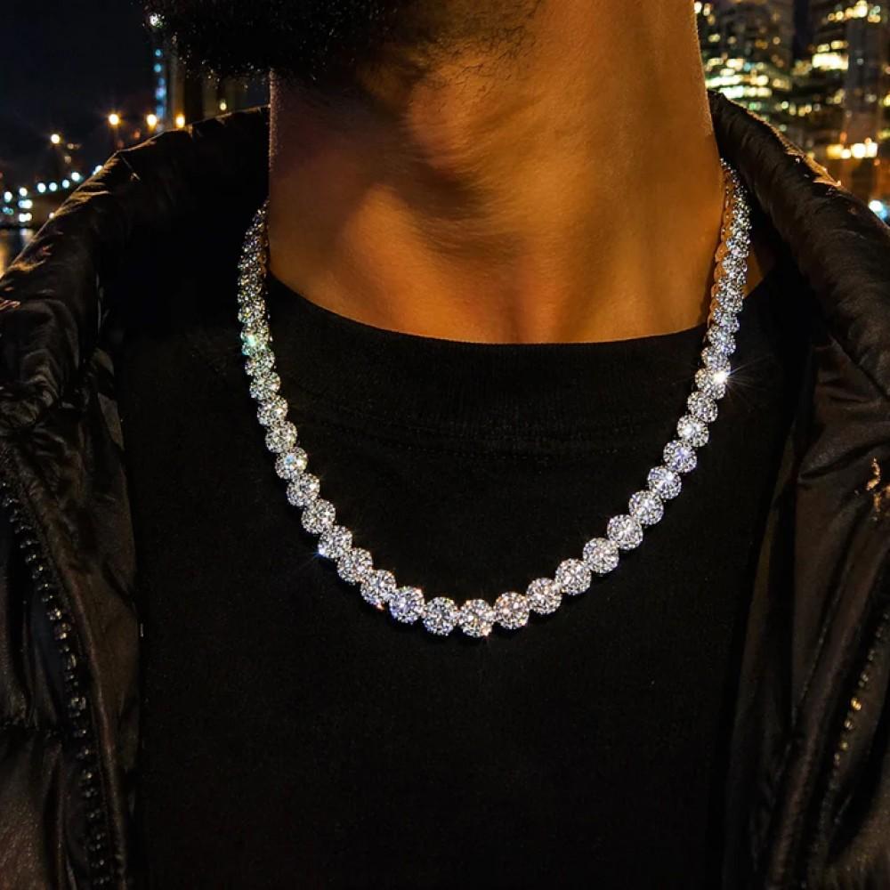 Round Cluster Lab Diamond Tennis Chain – 5.2MM Sterling Silver (22”)