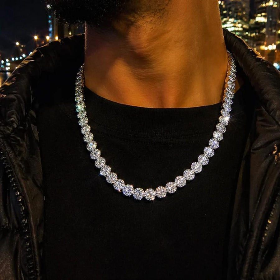 Round Cluster Lab Diamond Tennis Chain – 5.2MM Sterling Silver (22”)