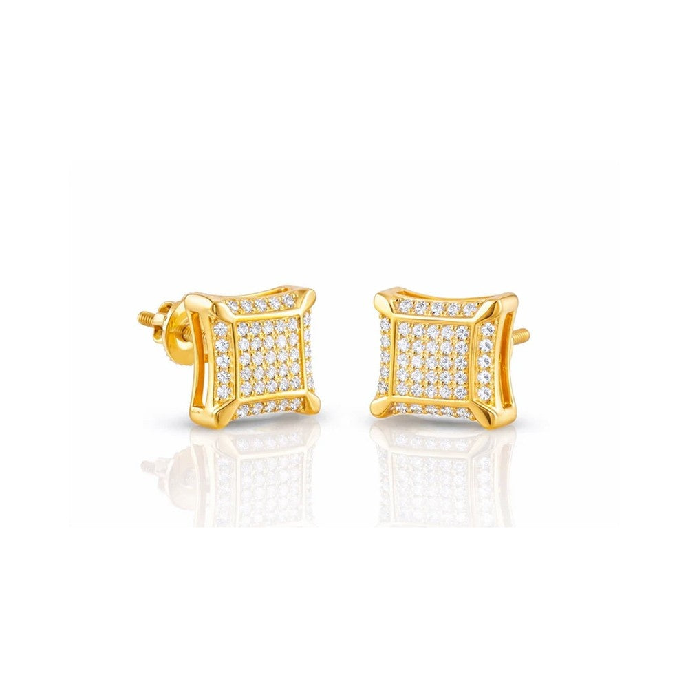 Minimal Iced Square Stud Earrings 0.30CT – Sterling Silver (Yellow Gold Finish)